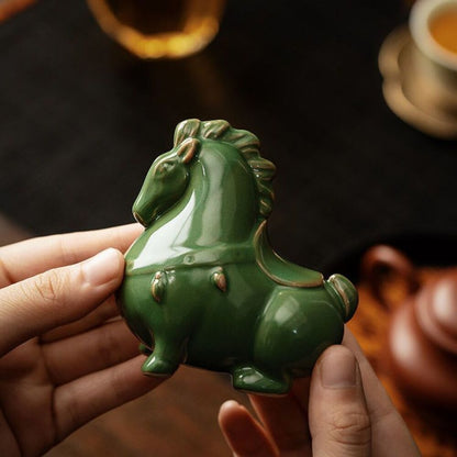 Ceramic Green Horse Tea Pet Figurine Ceramic Tea Ornaments Crafts Decorative
