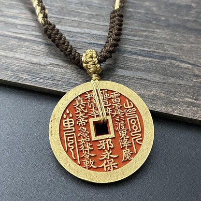 Shan Gui Flower Coin Pendant True Martial Emperor Handmade Hemp Necklace