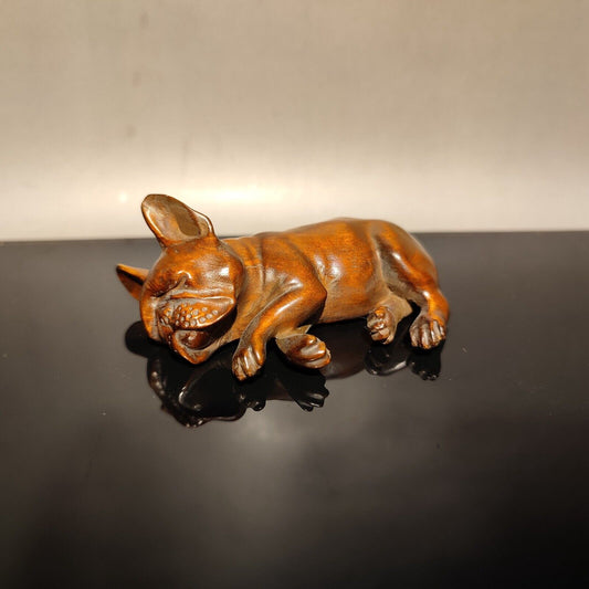 vintage carved wooden naughty little dog statue wood mini gift home desk decor