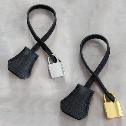 Real Cowhide Leather Clochette Bag Charm Gold/ Silver Padlock & Key for Handbags