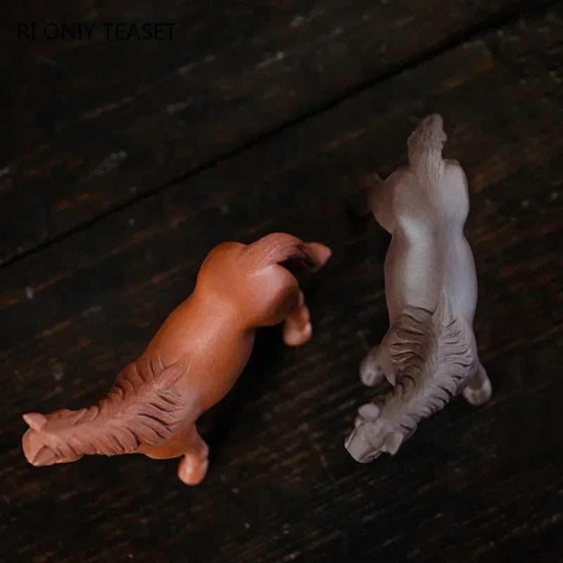 12cm Chinese Yixing Purple Clay Lucky Zodiac Horse Tea Pet Statue Ornament
