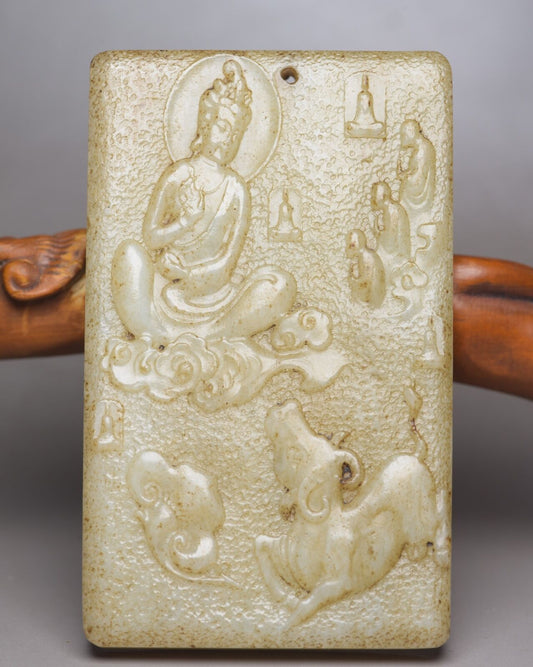 Chinese Natural Hetian Jade Carved Exquisite Guanyin Statue Figurine Pendant Art