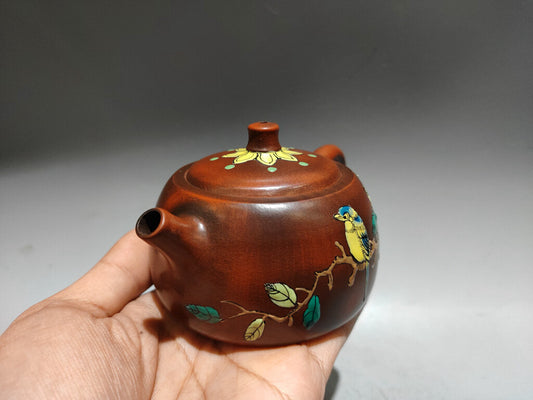 Chinese Yixing Zisha Clay Handmade Kiln change Flowers&Birds Teapot 窑变点彩壶