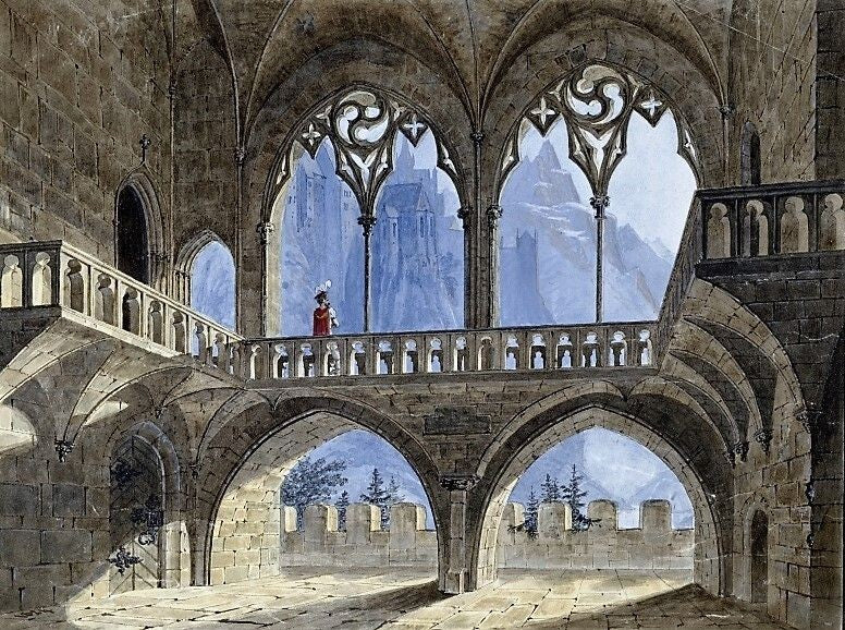 Dream-art Oil painting Stage-Design-Carl-Blechen-Oil-Painting cityscape building