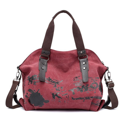 Canvas Shoulder Bags Vintage Graffiti Print Handbags Shoulder Purse Totes Bags