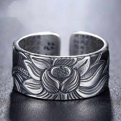 Brand New Lotus Ring, Vintage Amulet, Religious Buddha, Lotus, Buddhist Sutra -