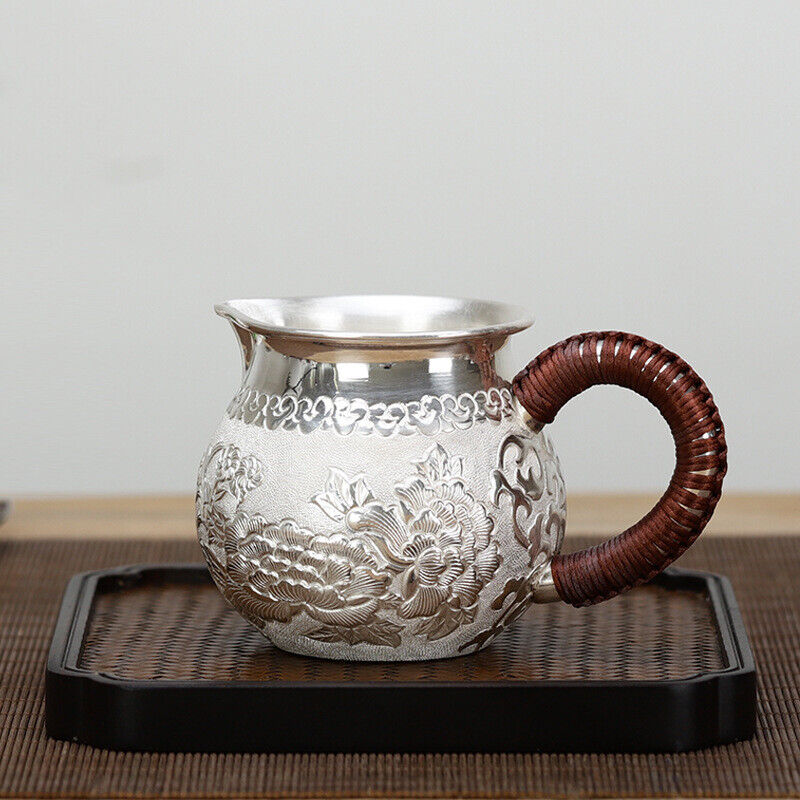 Sterling Silver Tea Set Stove Kettle Tea Pot Tea Cups Handmade Wealth Blooms Set