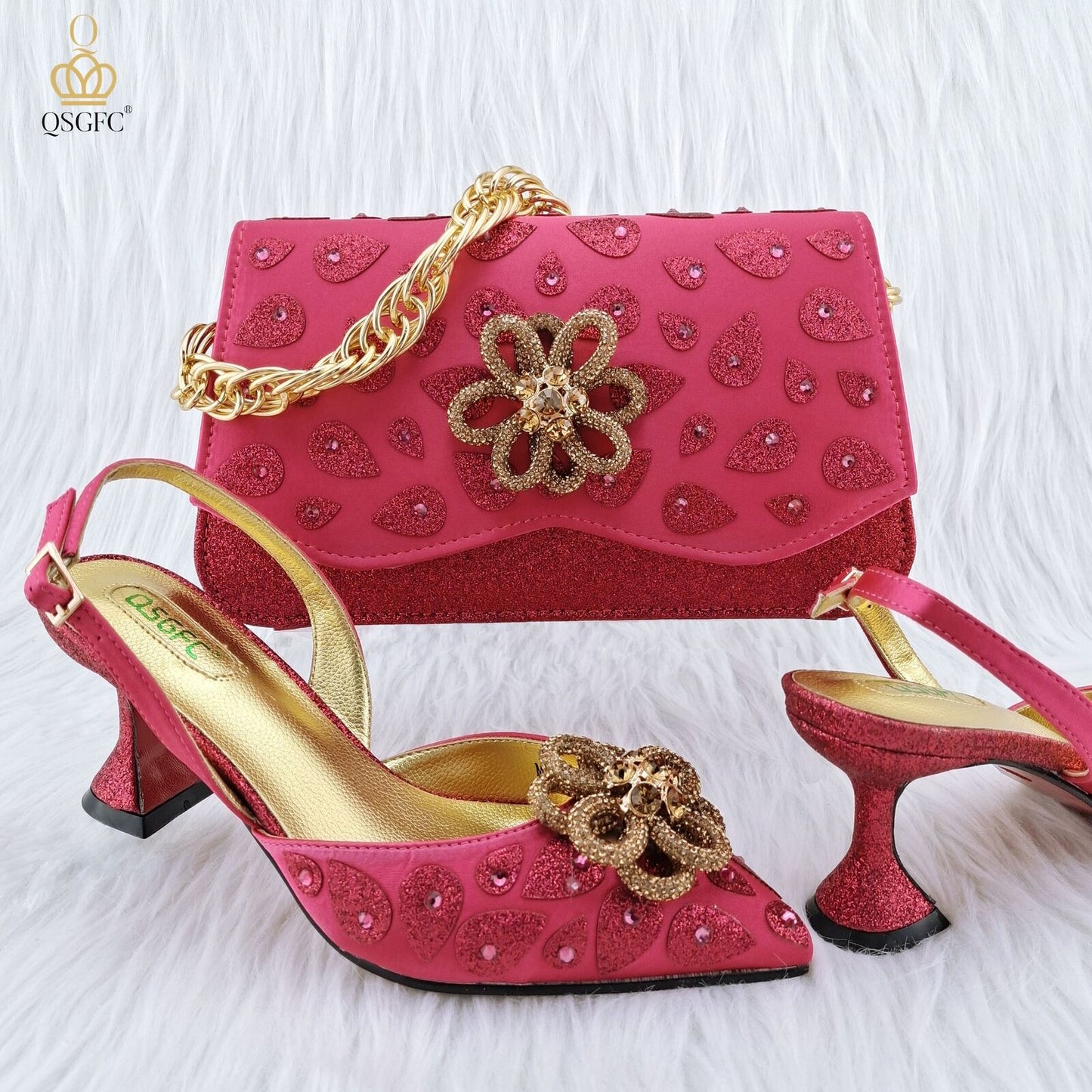 Classic Style Women's Hand Bag Matching High Heels Wedding Party Shoe Bag Set