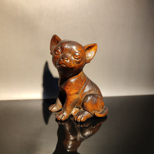 vintage wood carved decor wooden sculptures dog Foo French bulldog statue gift