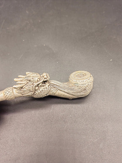 Chinese Collectible Hand-Carved Dragon Retro Tibetan Silver Tobacco Pipe