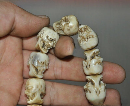 Collectible China Carved Skeleton Devil Skull -head Amulet Bracelet Hand Chain