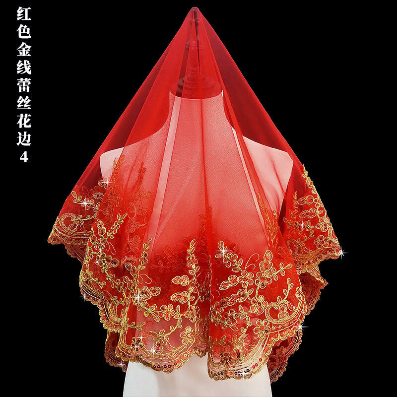 Chinese Wedding Bride Red Veil Translucent Veil Chinese Style Veil Headdress