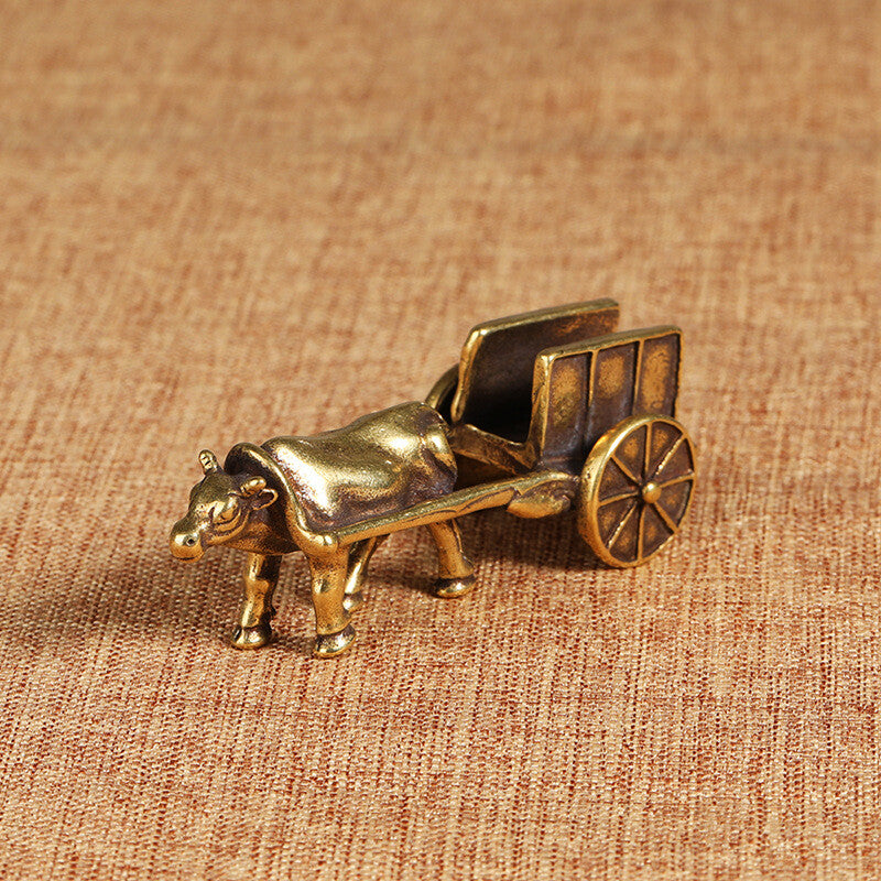 Brass Oxcart Statue Yellow Bull Ornaments Figurine Home Desktop Decor Ornaments