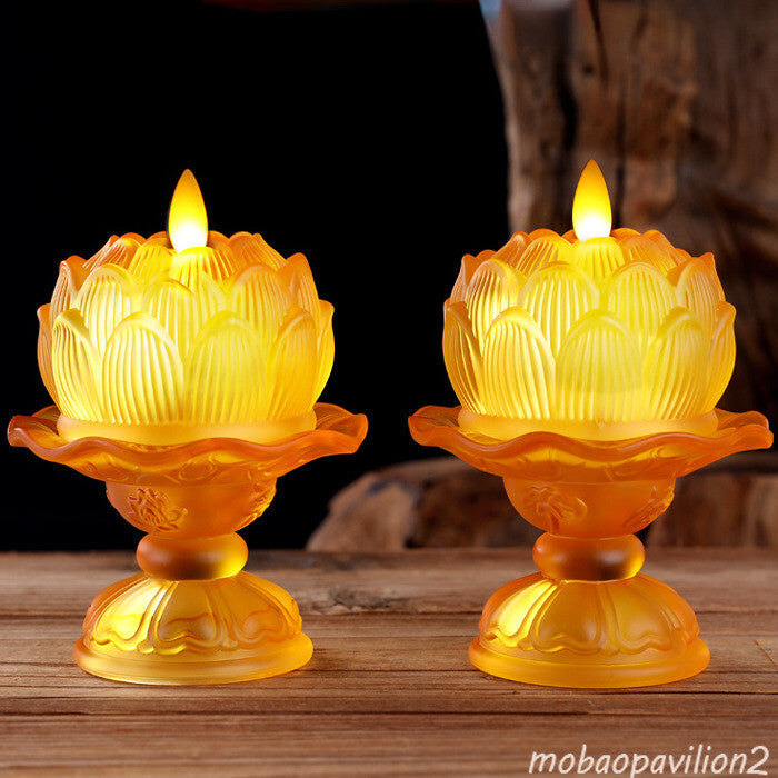 1pairs Buddhism Supplies LED Glass Lotus Lamp Household Temple Buddha Light