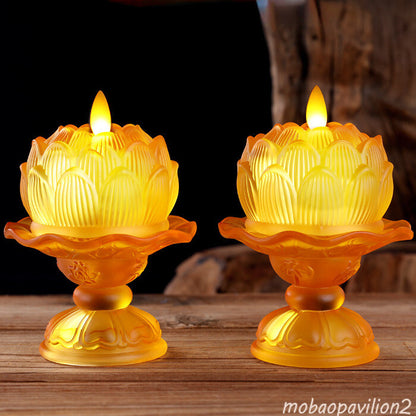 1pairs Buddhism Supplies LED Glass Lotus Lamp Household Temple Buddha Light