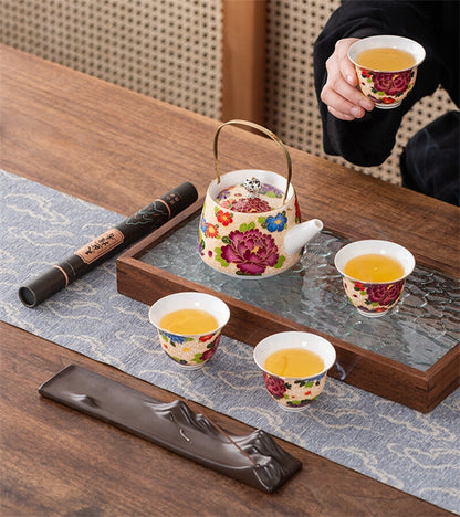 Tea Pot Tea Tray Cups Creative Enamel Color Tea Gift Luxury Business 7-piece Set