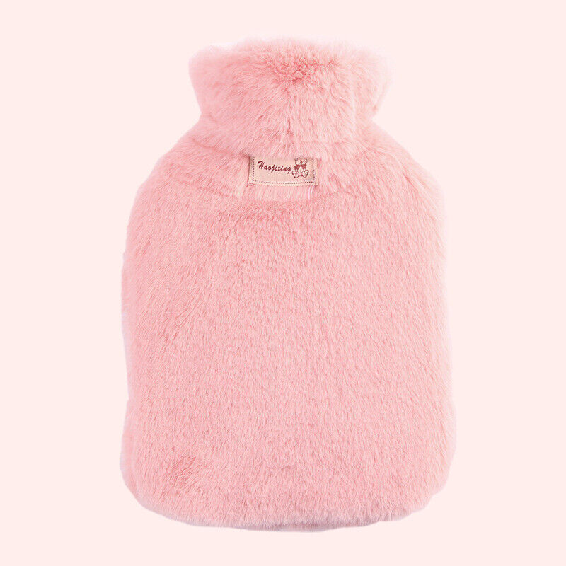 2L Large Hot Water Bottle Bag w/ Soft Warm Plush Cover Furry Hot Water Bag Pouch