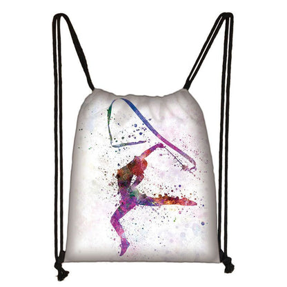 Watercolor Art Print Backpack Drawstring Bag Daypack Gymnast Storage Bag Travel
