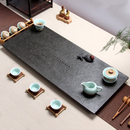 Tea Tray Tea Table Black Stone Serving Tray Nature Stone Simple Pattern Weighted