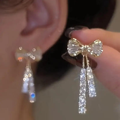Women Bow Zircon Crystal Earrings Shinny Fashion Gift Trendy Sparkling Stylish