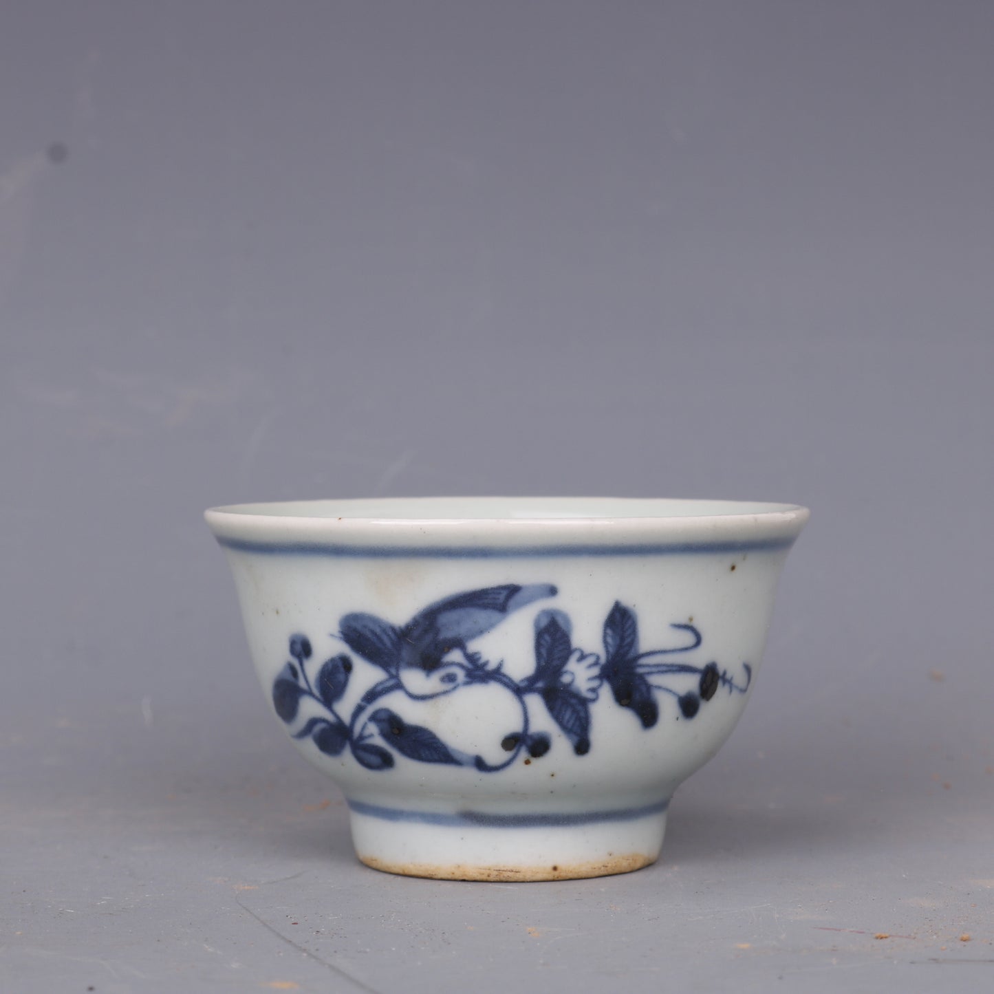 2.8 inch Chinese Blue and White Porcelain Qing Guangxu Bird Design Teacup Cup