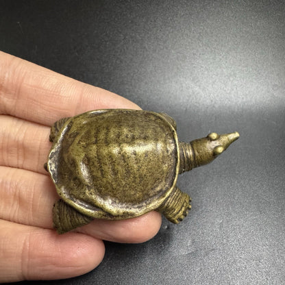 Mini Brass Turtle/Softshell Turtle Figurine Chinese Tea Pet Retro Collectible