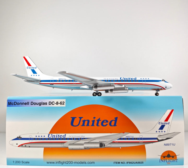 1:200 InFlight United DC-8-62 N8971U Passenger Airplane Diecast Plane Model