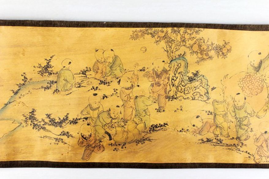 Chinese Ancient picture silk paper 100 Children Figure Scroll painting
