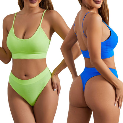 Women's Non Steel Ring Shockproof Sports Bra Gathering Back Yoga Thong Set