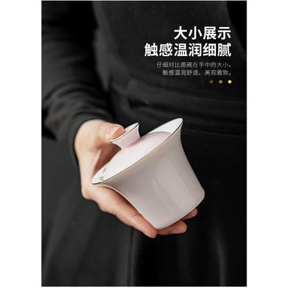Jade Ceramics Gaiwan Teacup 140ml 4.5oz Light Pink Kungfu Tea Set