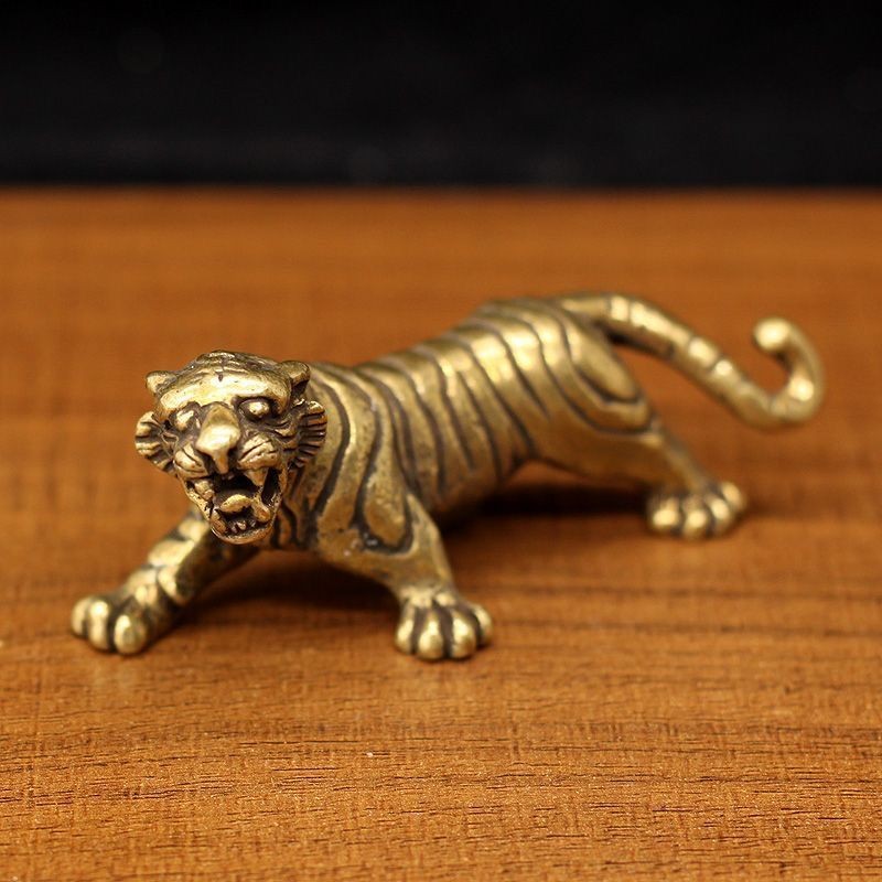 Solid Brass Tiger Figurine Statue Decor Ornament (Large Size)