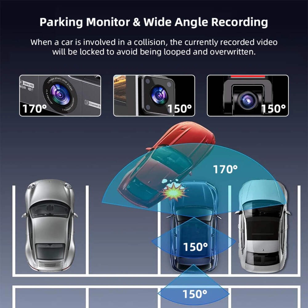 4K 3 Channel Dashcam WiFi GPS Night Vision Car DVR