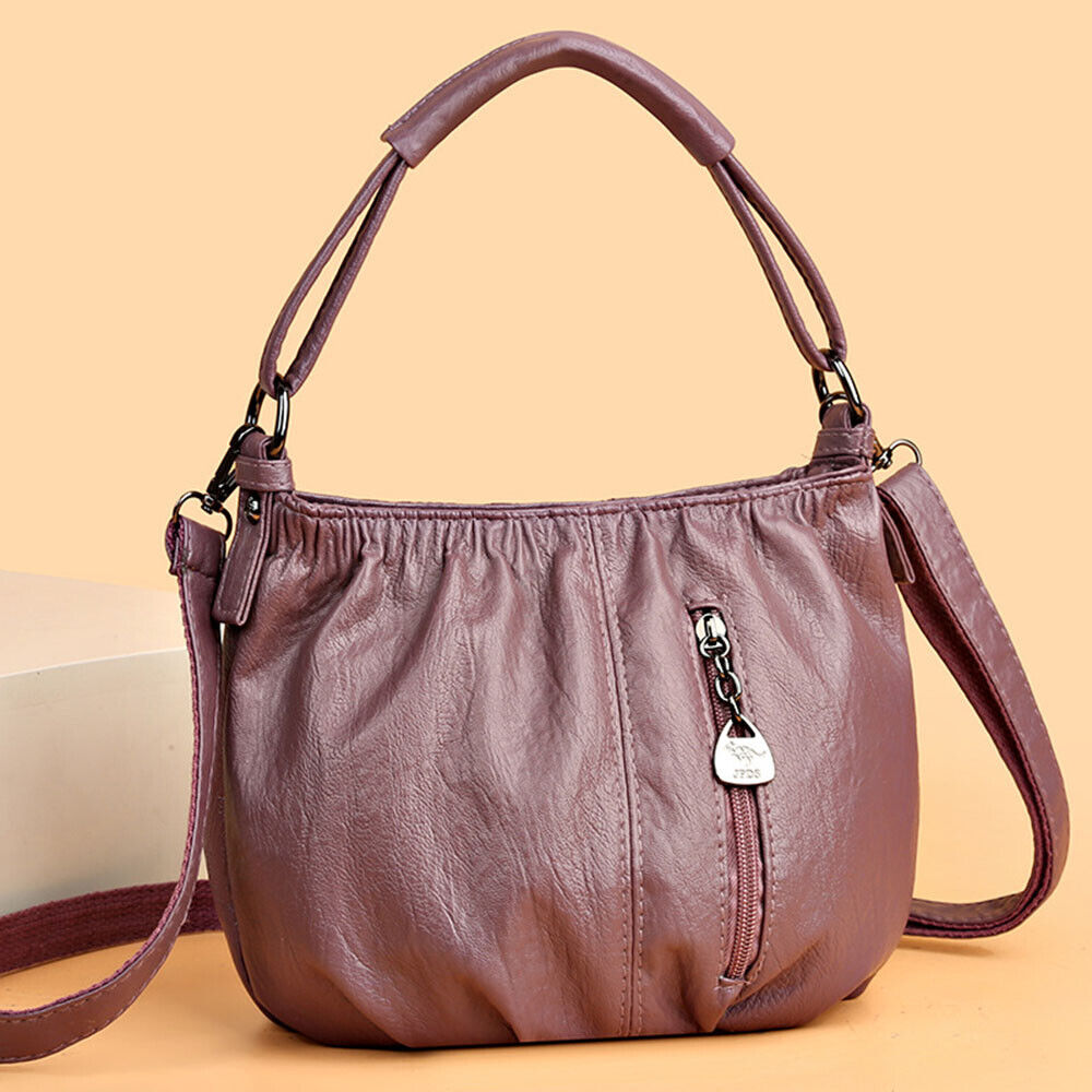 Soft Leather Messenger Bag Bucket Bag Multi-layer Handbags Pleated Shoulder Bag