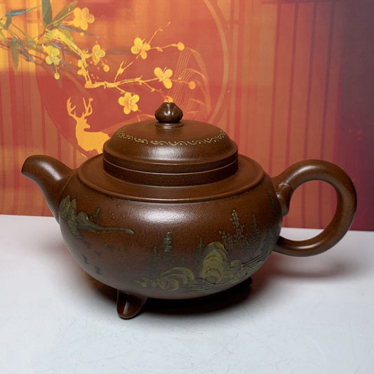 Vintage China Yixing Purple Clay Teapot Zisha Ceremony Painted Exquisite Teaware