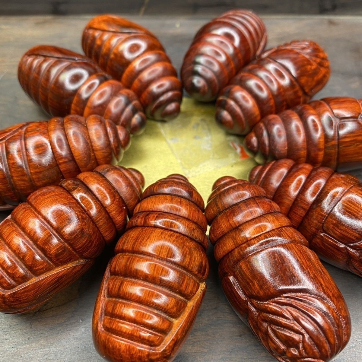 Red Sandalwood Silkworm Pupa Hand Carved Movable Head Worry Stone Fidget Toy