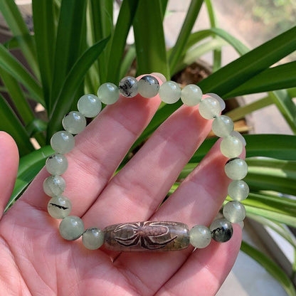 Women Bracelets Tibetan Dzi Agates Fashion Healing Beaded Charms Green Prehnites