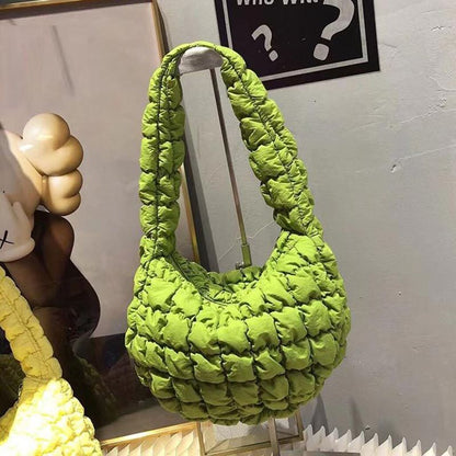 24cm Small Candy Colored Plaid Quilted Down Bag Pink Soft Shoulder Handbag Blue