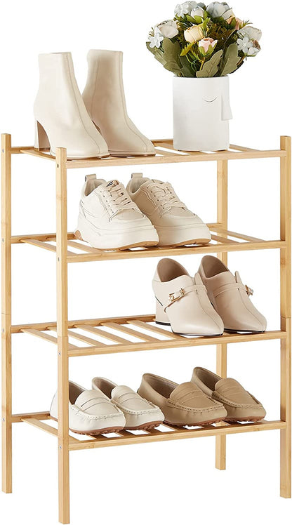 4 Tier Narrow Shoe Rack for Entryway Organizer Storage Bamboo Free Standing