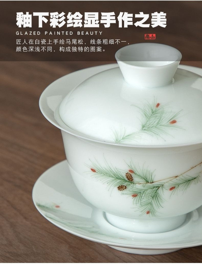 Teacup Ceramic Tea Bowl Simple Hand-painted White Porcelain Cover Bowl