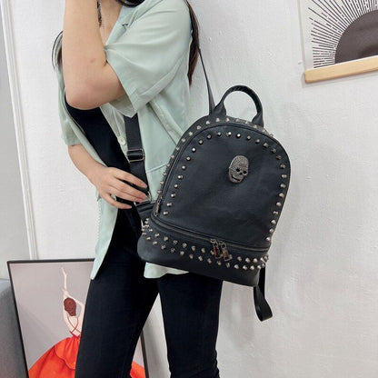 Large Backpack Skull Black Synthetic Leather Daypack Travel Bag Punk 27*13*32 CM