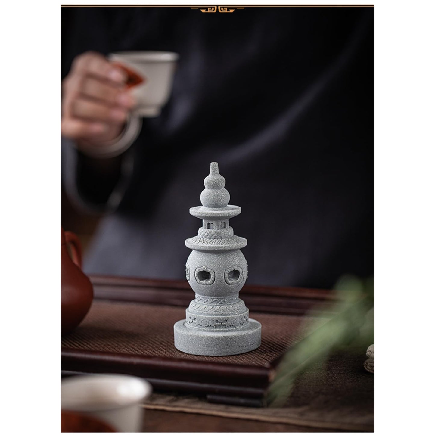 Green Sandstone Tower Tea Pet 12.4cm 4.8in Kung Fu Tea Tray Accessories