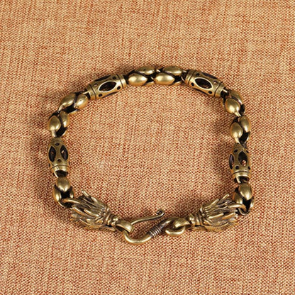 Vintage Bronze Dragon Head Bracelet Brass Bone Chain Hip Hop Men's Accessory