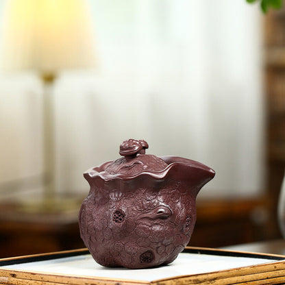 Tea Pot Real Yixing Zisha Purple Clay 14 Infuser Holes Ganoderma Lucidum Design
