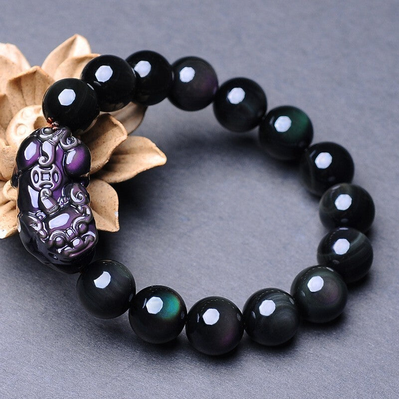 Rainbow Obsidian Beads 12MM Pixiu Fengshui Wealth Good Luck Protection Bracelet