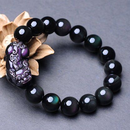 Rainbow Obsidian Beads 12MM Pixiu Fengshui Wealth Good Luck Protection Bracelet