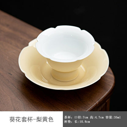 35ml Sunflower Shaped Tea Cup Saucer Ceramic Afternoon Household Kung Fu Tea Set