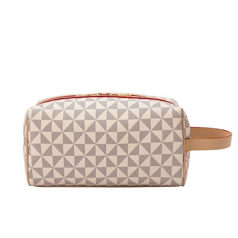 Synthetic Leather Cosmetic Handbag Brown/Black Travel Clutch Portable Makeup Bag