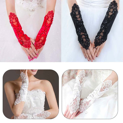 Lace Satin Gloves Thin Long Bride Wedding Party Arm Elbow