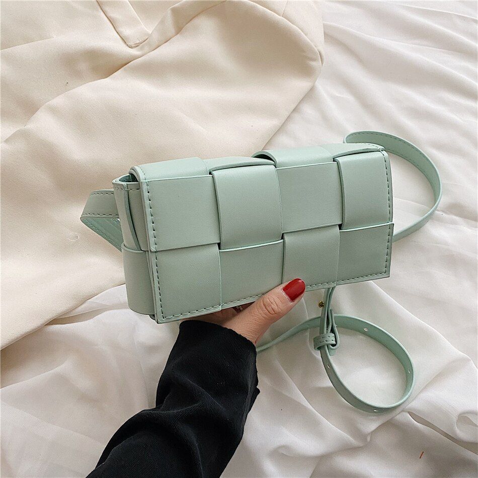 Weave Leather Mini Wallet Luxury Shoulder Bag Fanny Pack Purse Handbag 20*10*5CM