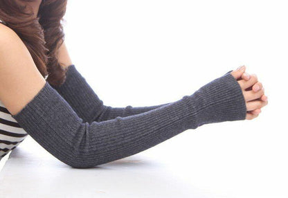 Women Thick Arm Cover 50cm Cashmere Long Sleeves Elbow Warmer Fingerless Mittens